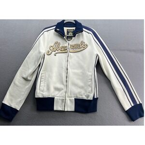 VTG Abercrombie Fitch Track Jacket Size Medium Mens White Blue Striped Zip Up
